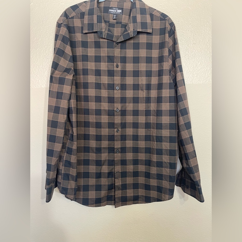 Express 1mx Stretch Cotton Plaid Shirt men’s L 16-16.5